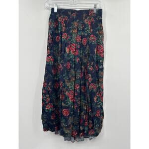 Vintage Koret Petites Floral Cottagecore Midi Skirt 10P Navy Romantic Prairie